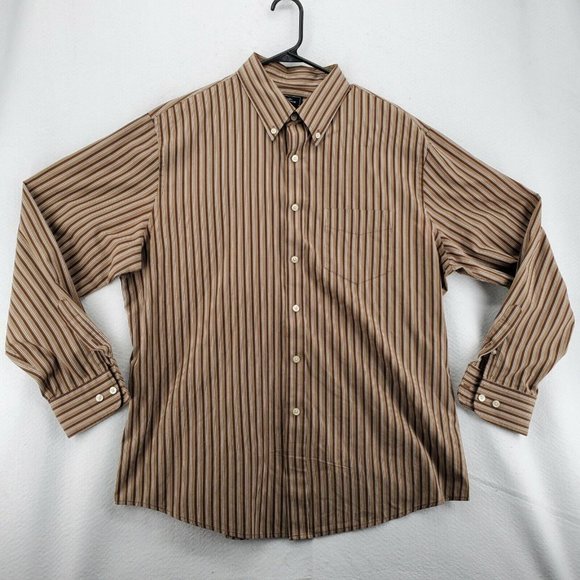 Dockers Shirt Men's Long Sleeve Striped Casual Button Up Collared Brown XL - Picture 2 of 11
